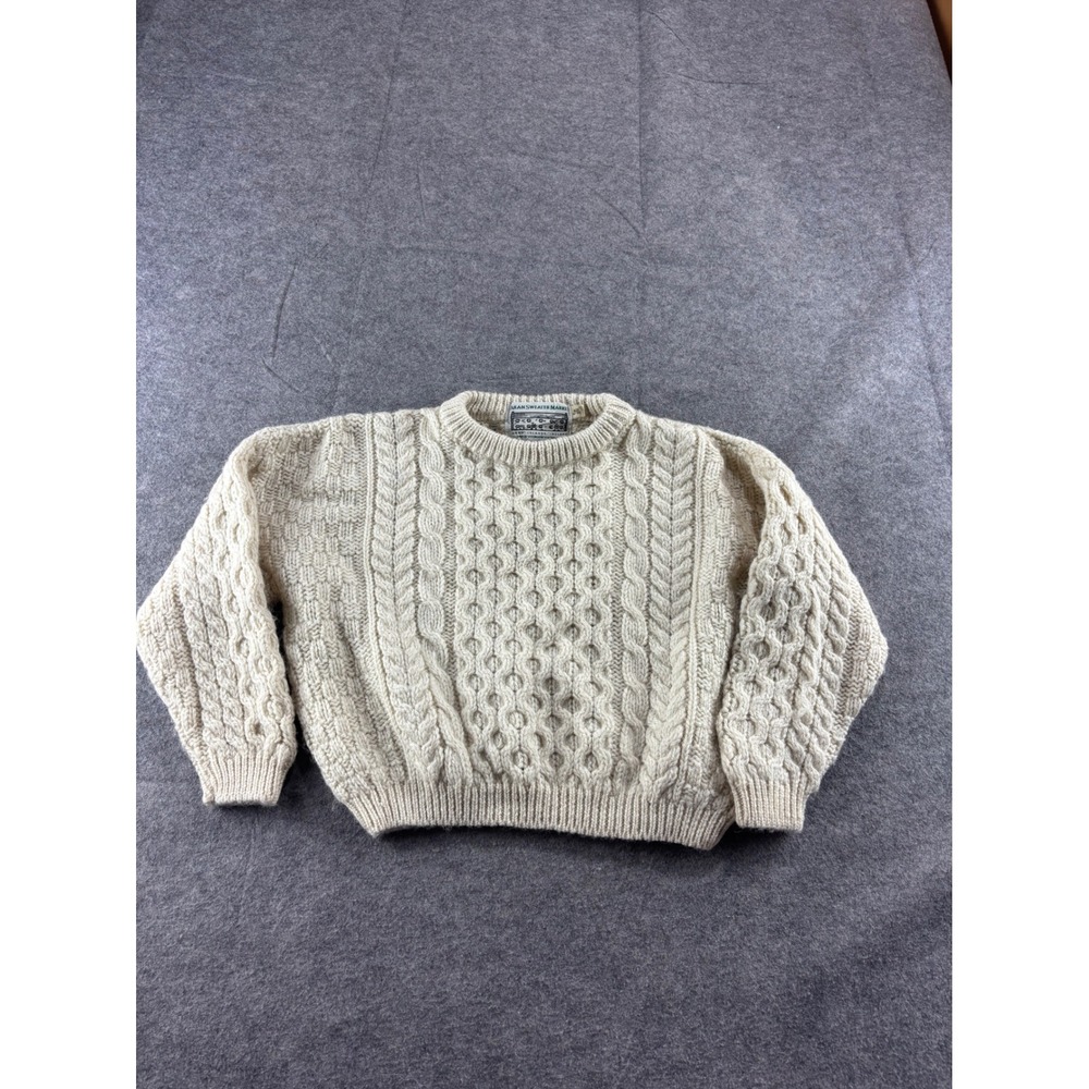 Aran Sweater Market Kids Wool Cable Knit Sweater Cream Irish Aran Age 5-7 Prep